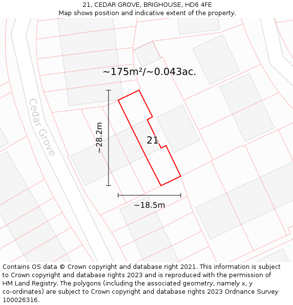 21, CEDAR GROVE, BRIGHOUSE, HD6 4FE: Plot and title map