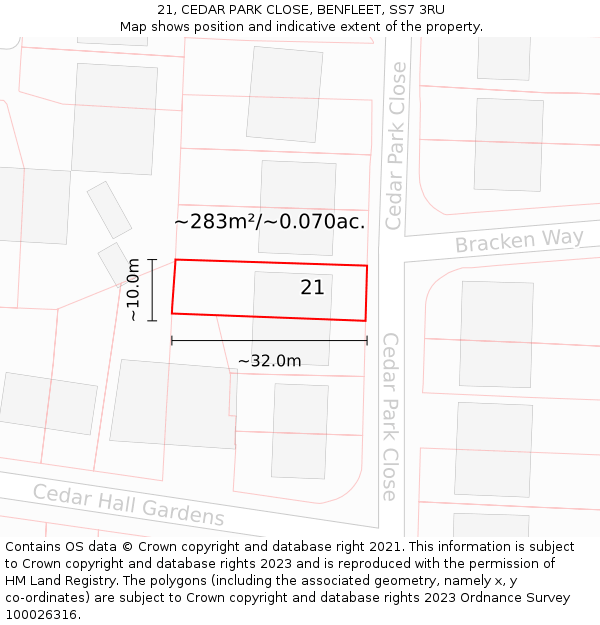 21, CEDAR PARK CLOSE, BENFLEET, SS7 3RU: Plot and title map