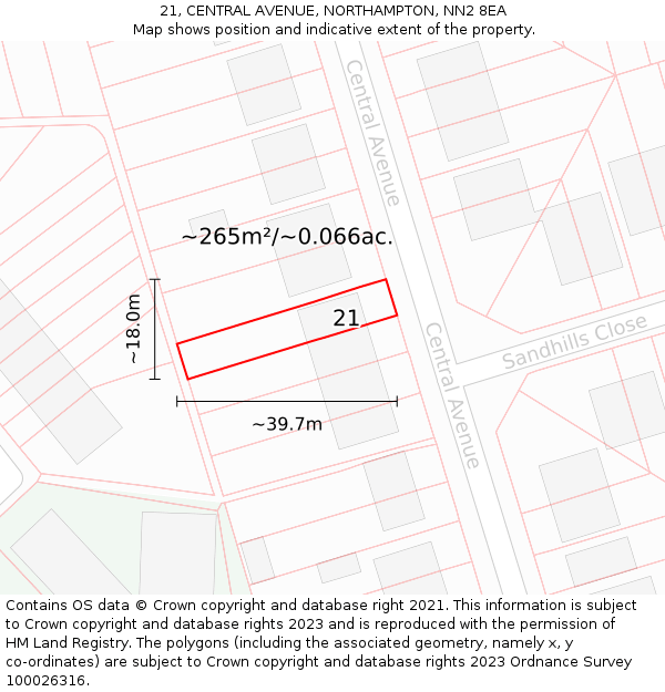 21, CENTRAL AVENUE, NORTHAMPTON, NN2 8EA: Plot and title map