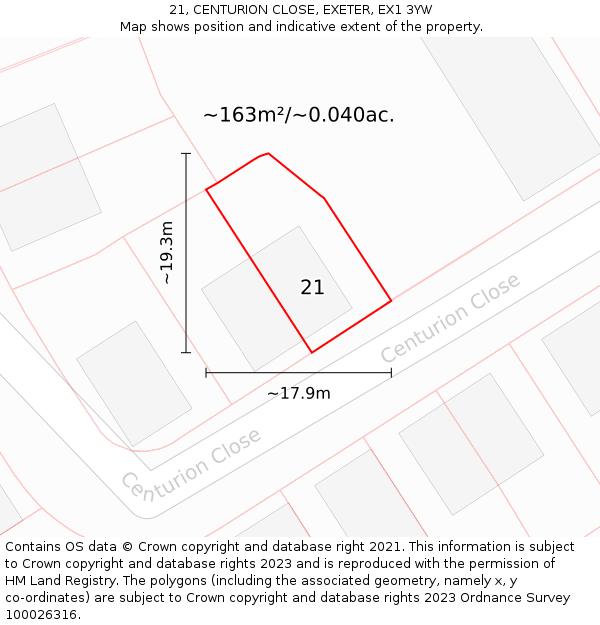 21, CENTURION CLOSE, EXETER, EX1 3YW: Plot and title map