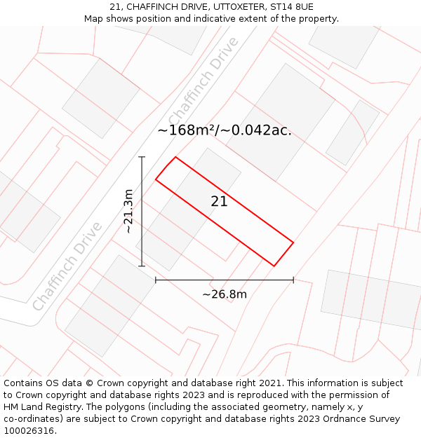 21, CHAFFINCH DRIVE, UTTOXETER, ST14 8UE: Plot and title map