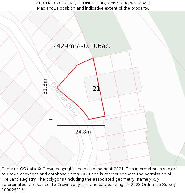 21, CHALCOT DRIVE, HEDNESFORD, CANNOCK, WS12 4SF: Plot and title map