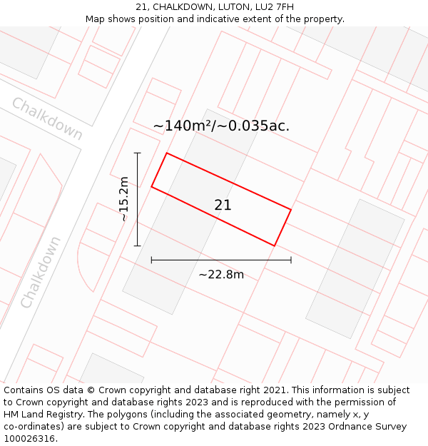 21, CHALKDOWN, LUTON, LU2 7FH: Plot and title map