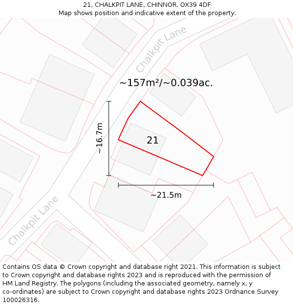 21, CHALKPIT LANE, CHINNOR, OX39 4DF: Plot and title map