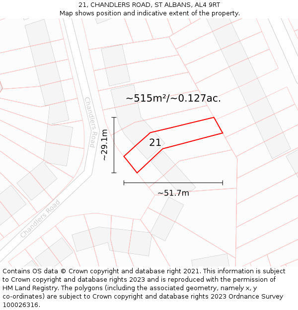 21, CHANDLERS ROAD, ST ALBANS, AL4 9RT: Plot and title map