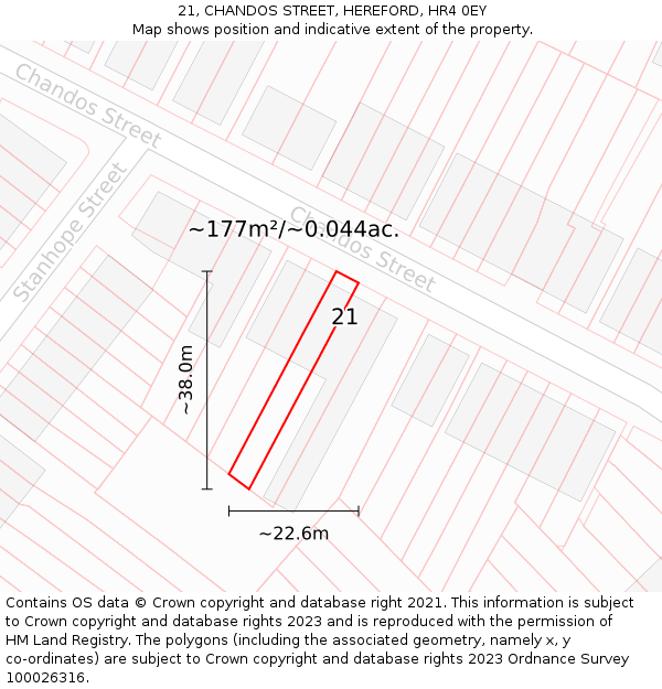 21, CHANDOS STREET, HEREFORD, HR4 0EY: Plot and title map