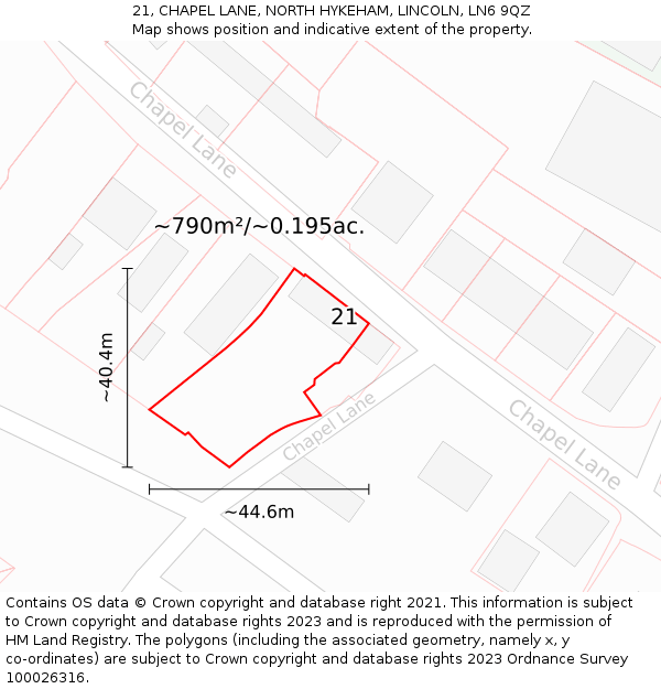 21, CHAPEL LANE, NORTH HYKEHAM, LINCOLN, LN6 9QZ: Plot and title map
