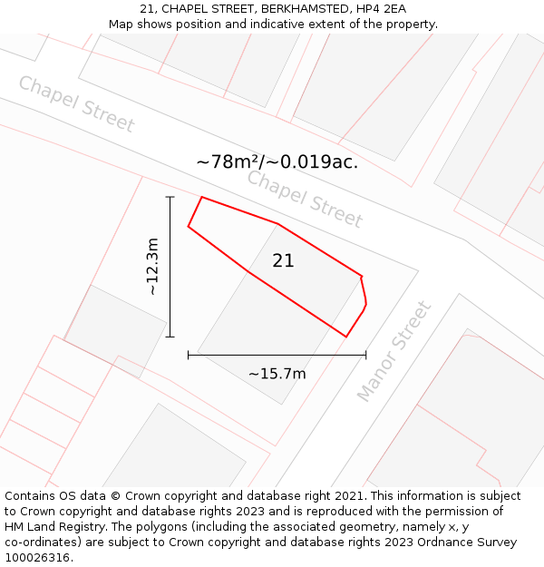 21, CHAPEL STREET, BERKHAMSTED, HP4 2EA: Plot and title map