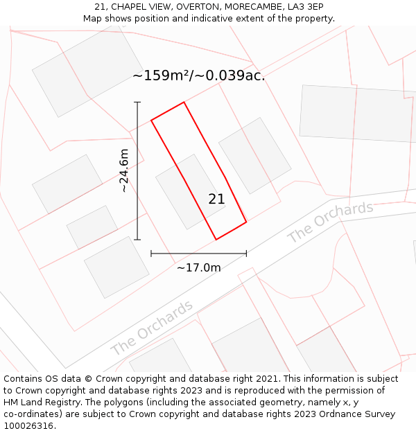 21, CHAPEL VIEW, OVERTON, MORECAMBE, LA3 3EP: Plot and title map