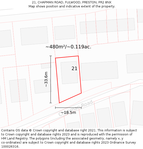 21, CHAPMAN ROAD, FULWOOD, PRESTON, PR2 8NX: Plot and title map