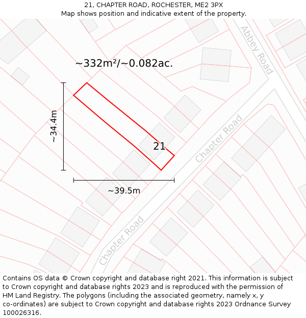 21, CHAPTER ROAD, ROCHESTER, ME2 3PX: Plot and title map