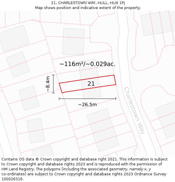 21, CHARLESTOWN WAY, HULL, HU9 1PJ: Plot and title map