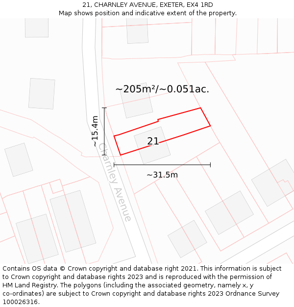 21, CHARNLEY AVENUE, EXETER, EX4 1RD: Plot and title map