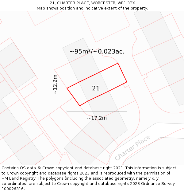21, CHARTER PLACE, WORCESTER, WR1 3BX: Plot and title map