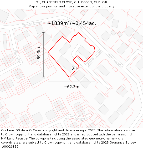 21, CHASEFIELD CLOSE, GUILDFORD, GU4 7YR: Plot and title map