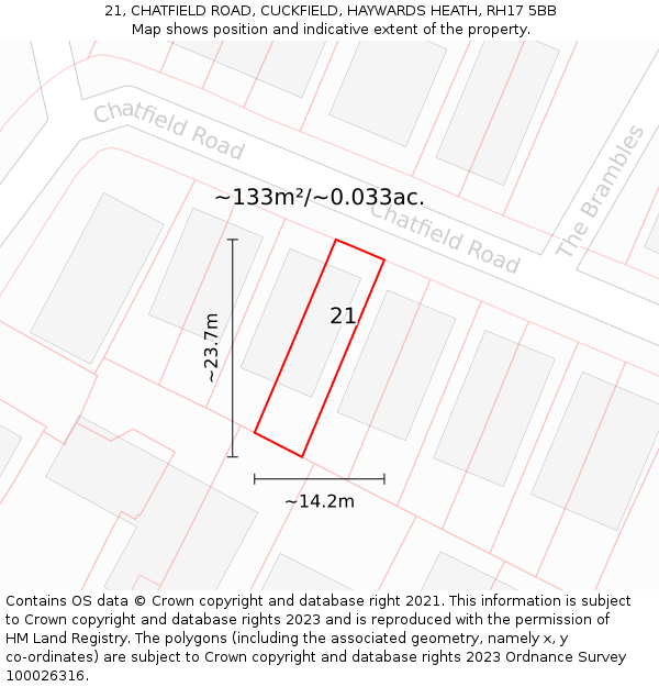 21, CHATFIELD ROAD, CUCKFIELD, HAYWARDS HEATH, RH17 5BB: Plot and title map