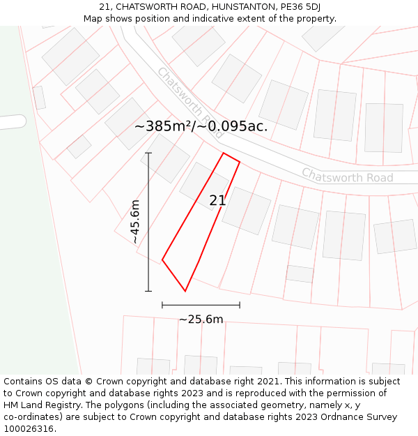 21, CHATSWORTH ROAD, HUNSTANTON, PE36 5DJ: Plot and title map