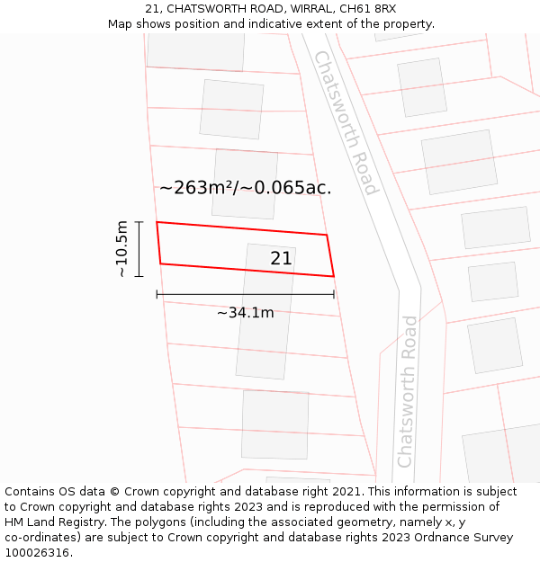 21, CHATSWORTH ROAD, WIRRAL, CH61 8RX: Plot and title map