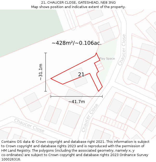 21, CHAUCER CLOSE, GATESHEAD, NE8 3NG: Plot and title map