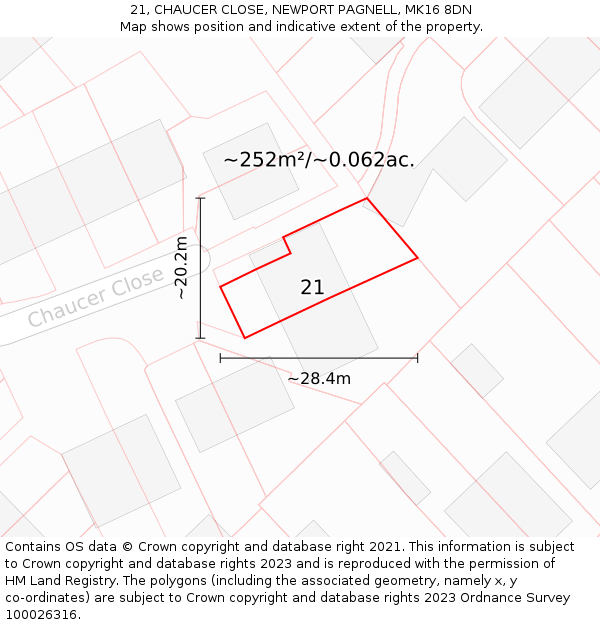 21, CHAUCER CLOSE, NEWPORT PAGNELL, MK16 8DN: Plot and title map