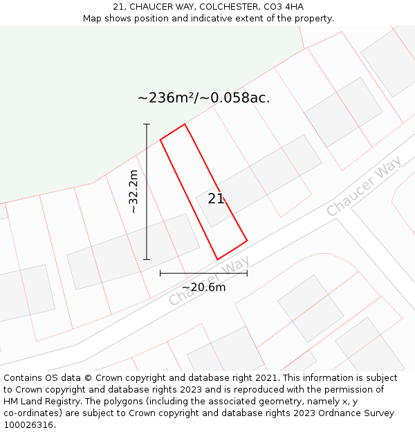 21, CHAUCER WAY, COLCHESTER, CO3 4HA: Plot and title map