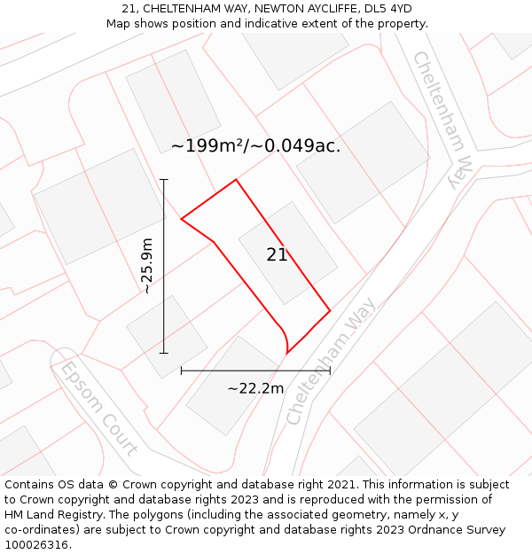 21, CHELTENHAM WAY, NEWTON AYCLIFFE, DL5 4YD: Plot and title map