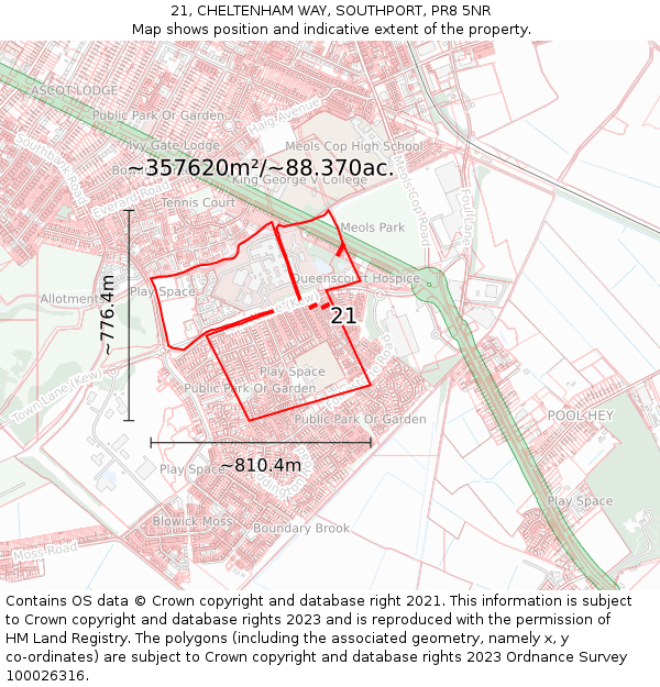 21, CHELTENHAM WAY, SOUTHPORT, PR8 5NR: Plot and title map