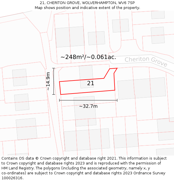 21, CHERITON GROVE, WOLVERHAMPTON, WV6 7SP: Plot and title map