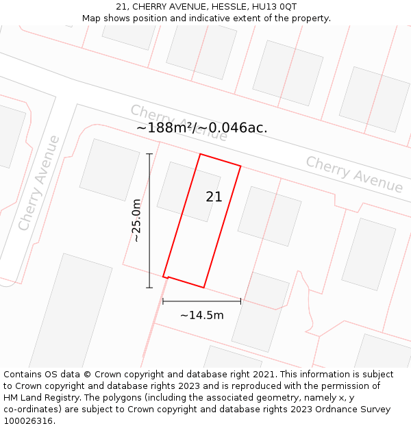 21, CHERRY AVENUE, HESSLE, HU13 0QT: Plot and title map