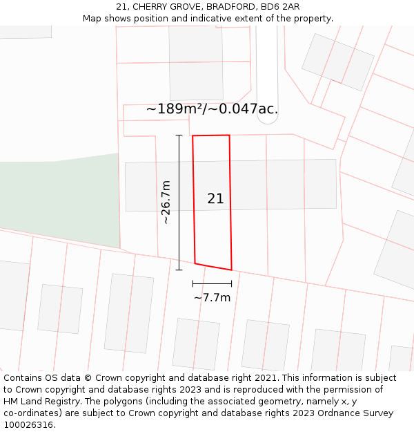 21, CHERRY GROVE, BRADFORD, BD6 2AR: Plot and title map