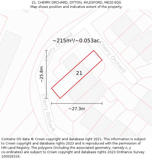 21, CHERRY ORCHARD, DITTON, AYLESFORD, ME20 6QS: Plot and title map