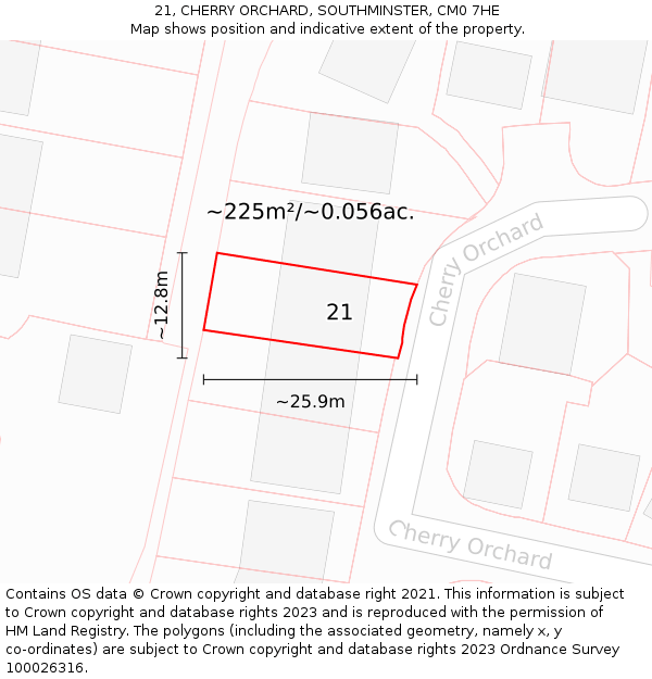 21, CHERRY ORCHARD, SOUTHMINSTER, CM0 7HE: Plot and title map