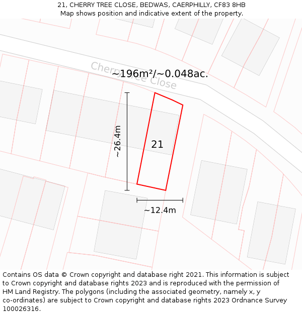 21, CHERRY TREE CLOSE, BEDWAS, CAERPHILLY, CF83 8HB: Plot and title map