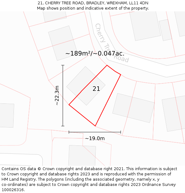 21, CHERRY TREE ROAD, BRADLEY, WREXHAM, LL11 4DN: Plot and title map