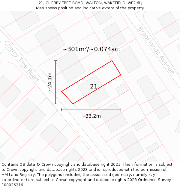 21, CHERRY TREE ROAD, WALTON, WAKEFIELD, WF2 6LJ: Plot and title map