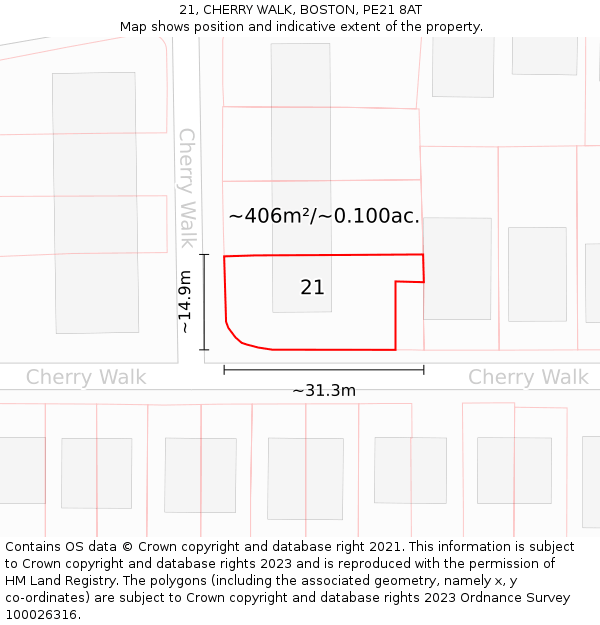 21, CHERRY WALK, BOSTON, PE21 8AT: Plot and title map