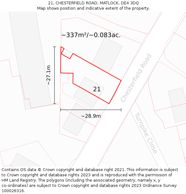 21, CHESTERFIELD ROAD, MATLOCK, DE4 3DQ: Plot and title map