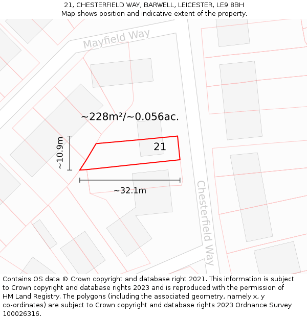 21, CHESTERFIELD WAY, BARWELL, LEICESTER, LE9 8BH: Plot and title map