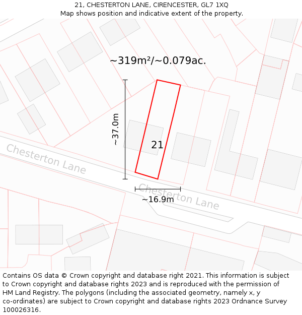 21, CHESTERTON LANE, CIRENCESTER, GL7 1XQ: Plot and title map