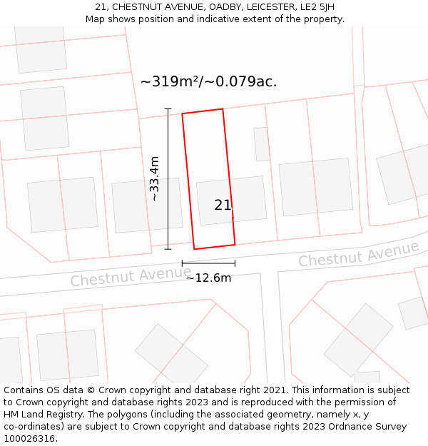 21, CHESTNUT AVENUE, OADBY, LEICESTER, LE2 5JH: Plot and title map