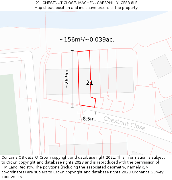 21, CHESTNUT CLOSE, MACHEN, CAERPHILLY, CF83 8LF: Plot and title map