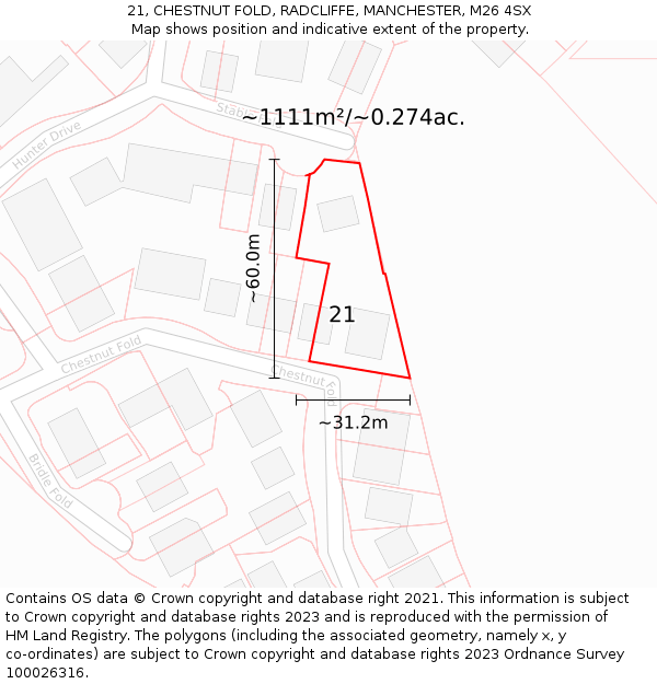 21, CHESTNUT FOLD, RADCLIFFE, MANCHESTER, M26 4SX: Plot and title map