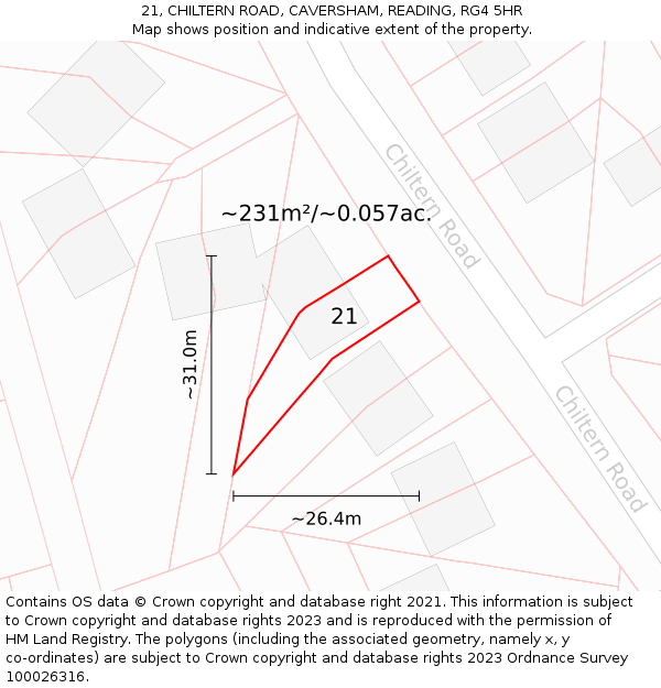 21, CHILTERN ROAD, CAVERSHAM, READING, RG4 5HR: Plot and title map
