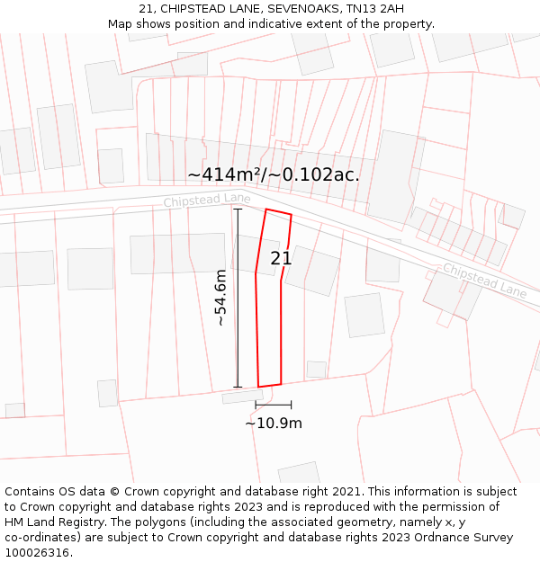 21, CHIPSTEAD LANE, SEVENOAKS, TN13 2AH: Plot and title map