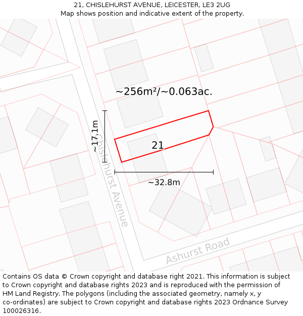 21, CHISLEHURST AVENUE, LEICESTER, LE3 2UG: Plot and title map