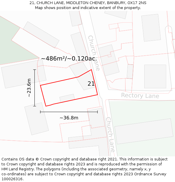 21, CHURCH LANE, MIDDLETON CHENEY, BANBURY, OX17 2NS: Plot and title map
