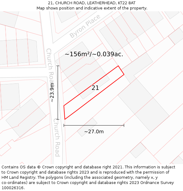 21, CHURCH ROAD, LEATHERHEAD, KT22 8AT: Plot and title map