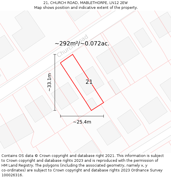 21, CHURCH ROAD, MABLETHORPE, LN12 2EW: Plot and title map