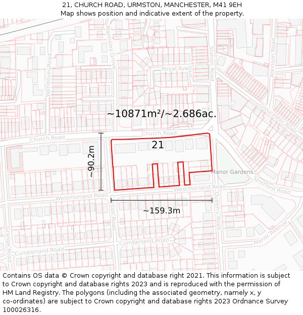 21, CHURCH ROAD, URMSTON, MANCHESTER, M41 9EH: Plot and title map