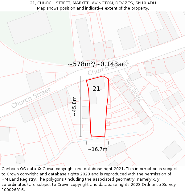 21, CHURCH STREET, MARKET LAVINGTON, DEVIZES, SN10 4DU: Plot and title map